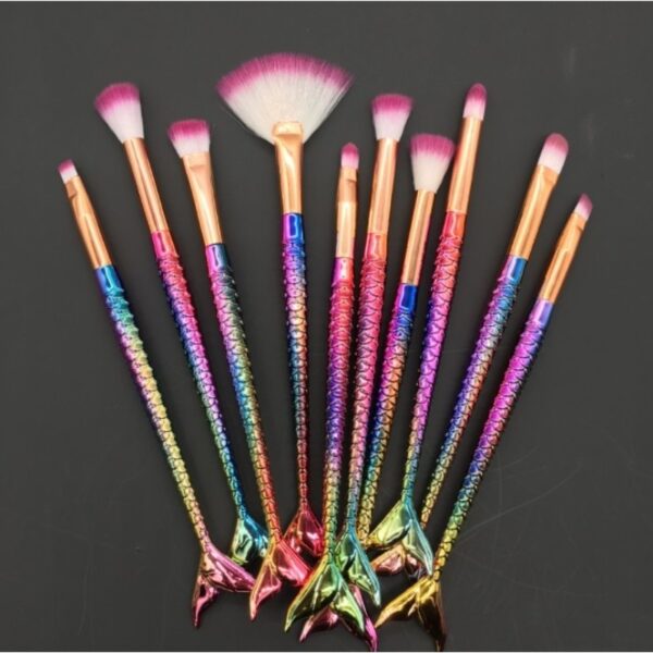 Kit 10 peças de pincéis de maquiagem sereia conjunto profissional - Imagem 5