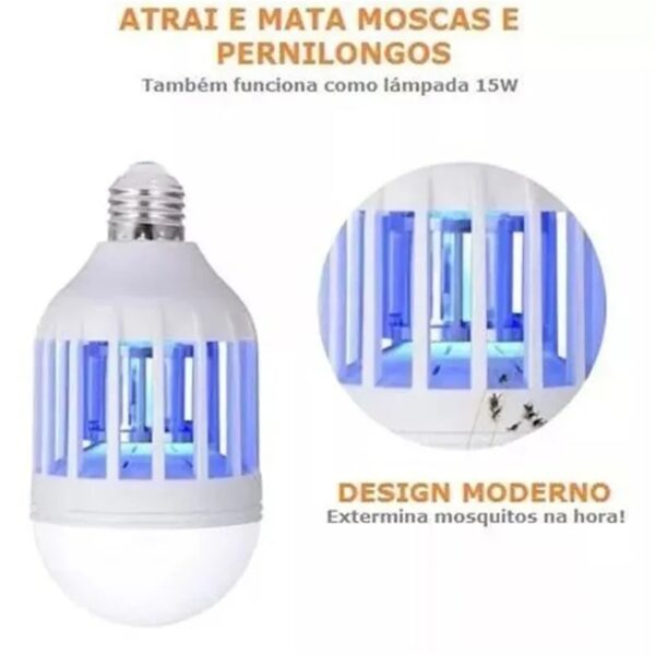 Lampada Luz Led 15 Watts Repelente Mata Mosquito Pernilongo - Imagem 2