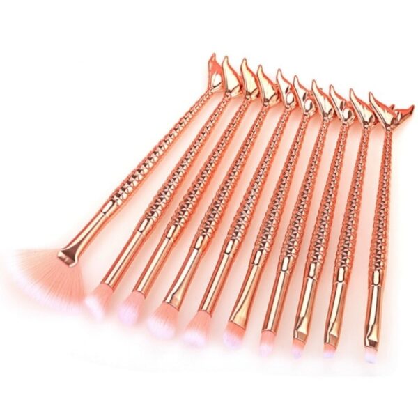 Kit 10 peças de pincéis de maquiagem sereia conjunto profissional - Imagem 2