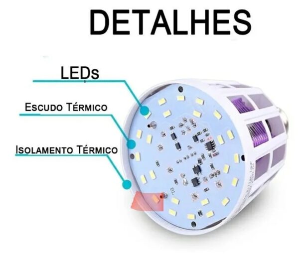 Lampada Luz Led 15 Watts Repelente Mata Mosquito Pernilongo - Imagem 6