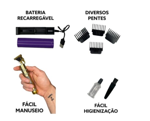 Máquina Profissional Acabamento Cabelo Barba Recarregável Buda - Imagem 2