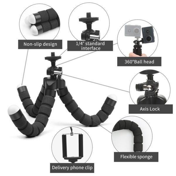 Mini Esponja Flexível Octopus Tripé para iPhone Samsung Xiaomi Huawei Telefone Móvel Smartphone - Imagem 4