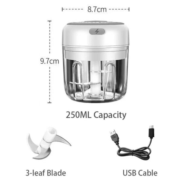 Mini Processador Elétrico de Alimentos Portátil com  lâminas de aço inox USB 250 ml Bivolt Enviar cor aleatória - Imagem 2