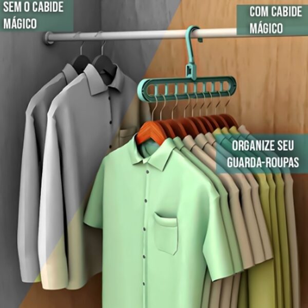 Cabide Mágico 9 Furos Dobrável Economia de Espaço para Calças Camisas Bolsas Organizador de Armário - Imagem 3
