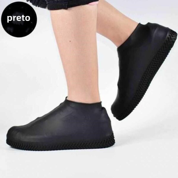 Capa de Chuva Silicone Protetora Tênis Sapato Bota Motoboy Pés Secos Preto - Imagem 2