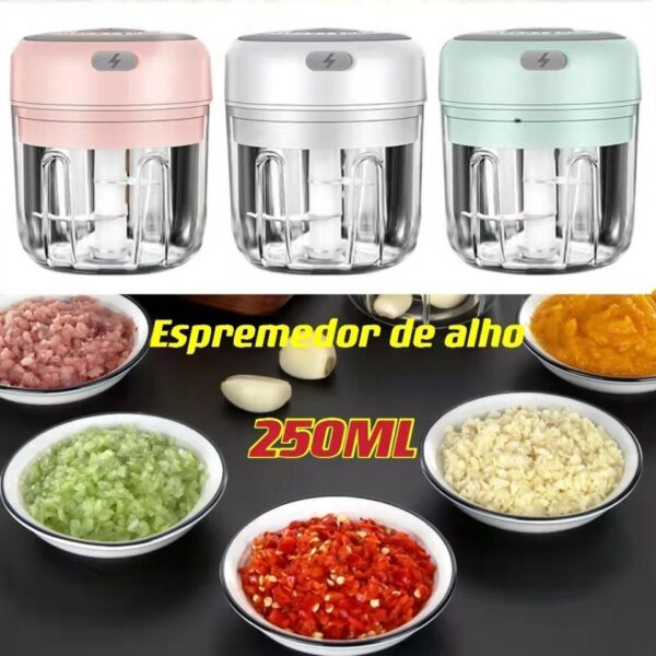 Mini Processador Elétrico de Alimentos Portátil com  lâminas de aço inox USB 250 ml Bivolt Enviar cor aleatória - Imagem 3