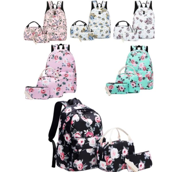 Kit 3 peças bolsa escolar feminina mochila impressa enviar cor aleatória - Imagem 3