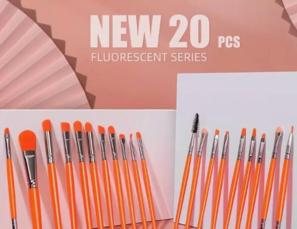 Kit 20 Pinceis Profissional Pincel Maquiagem Preto e Neon