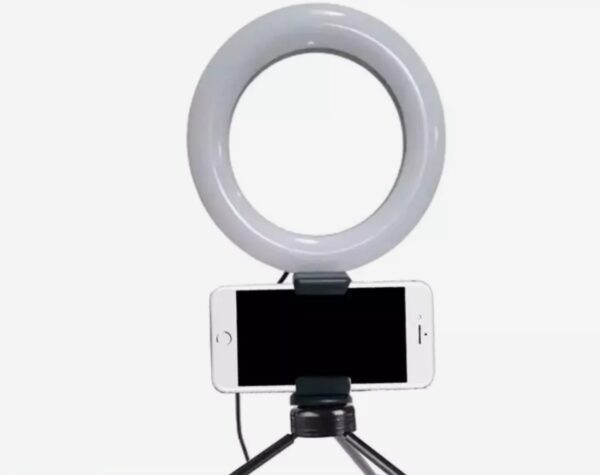 Iluminador Ring Light 6 Polegadas (16cm) com Tripe e Suporte para Celular - Ideal para Influenciador Digital, Video Conferencia
